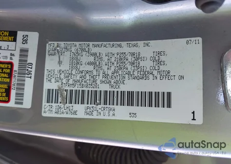 2011 Toyota Tundra Grade 4.6L V8 z USA, uszkodzony, nr VIN 5TFRM5F15BX035281